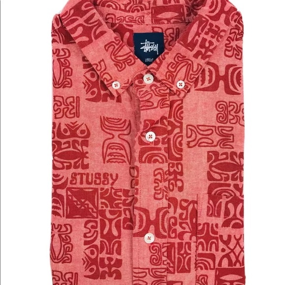 Stussy Other - Study Red Patterned Hawaiian Button Front L